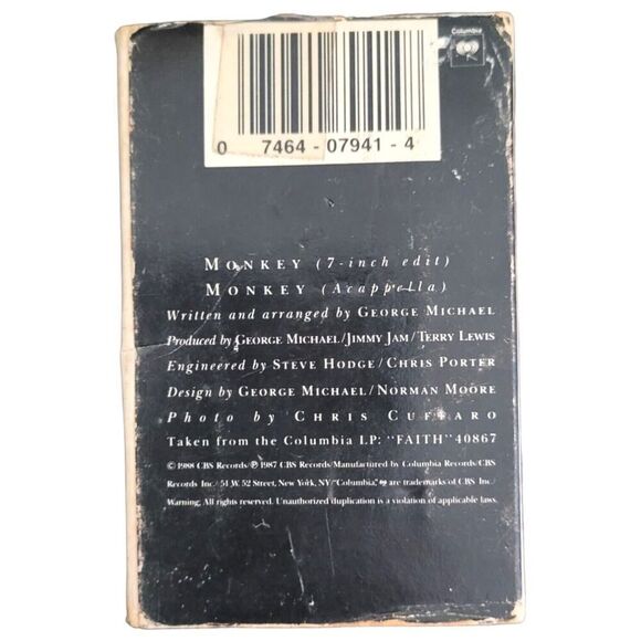 Vintage George Michael Monkey Cassette 1987 CBS Records Single Pop Rock - Picture 3 of 3